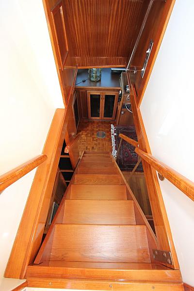 View down staircase from flybridge